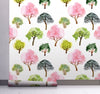 GW5191 Grace & Gardenia Watercolor Trees Peel and Stick Wallpaper Roll 20.5 inch Wide x 18 ft. Long, Pink Green Brown