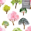 GW5191 Grace & Gardenia Watercolor Trees Peel and Stick Wallpaper Roll 20.5 inch Wide x 18 ft. Long, Pink Green Brown