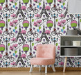 GW5201 Grace & Gardenia Paris Balloons & Flowers Peel and Stick Wallpaper Roll 20.5 inch Wide x 18 ft. Long, Pink Purple Black Green