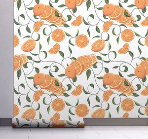 GW5221 Oranges with Vines Peel and Stick Wallpaper Roll 19 inch Wide x 18 ft. Long Orange Green
