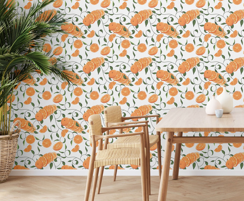 GW5221 Oranges with Vines Peel and Stick Wallpaper Roll 19 inch Wide x 18 ft. Long Orange Green