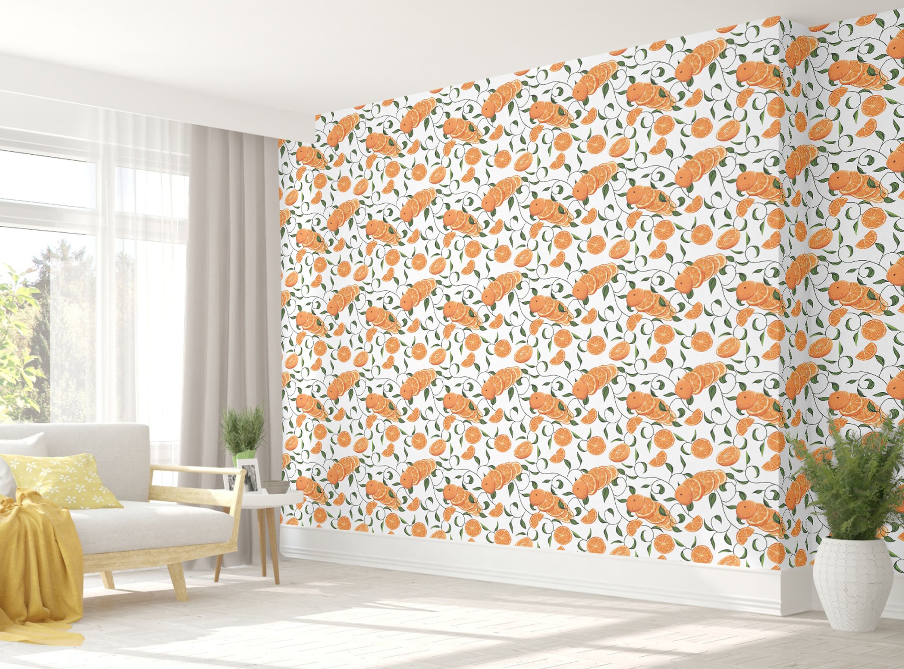 GW5221 Grace & Gardenia Oranges with Vines Peel and Stick Wallpaper Roll 20.5 inch Wide x 18 ft. Long, Orange Green