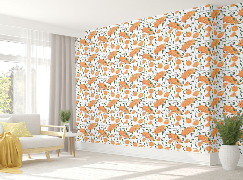 GW5221 Oranges with Vines Peel and Stick Wallpaper Roll 19 inch Wide x 18 ft. Long Orange Green