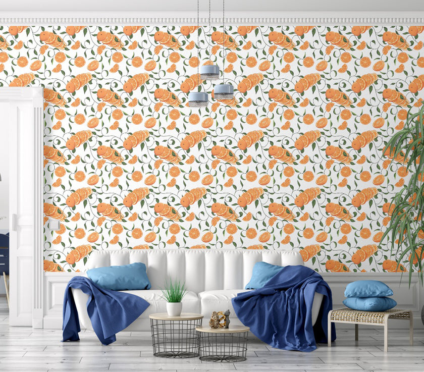GW5221 Oranges with Vines Peel and Stick Wallpaper Roll 19 inch Wide x 18 ft. Long Orange Green