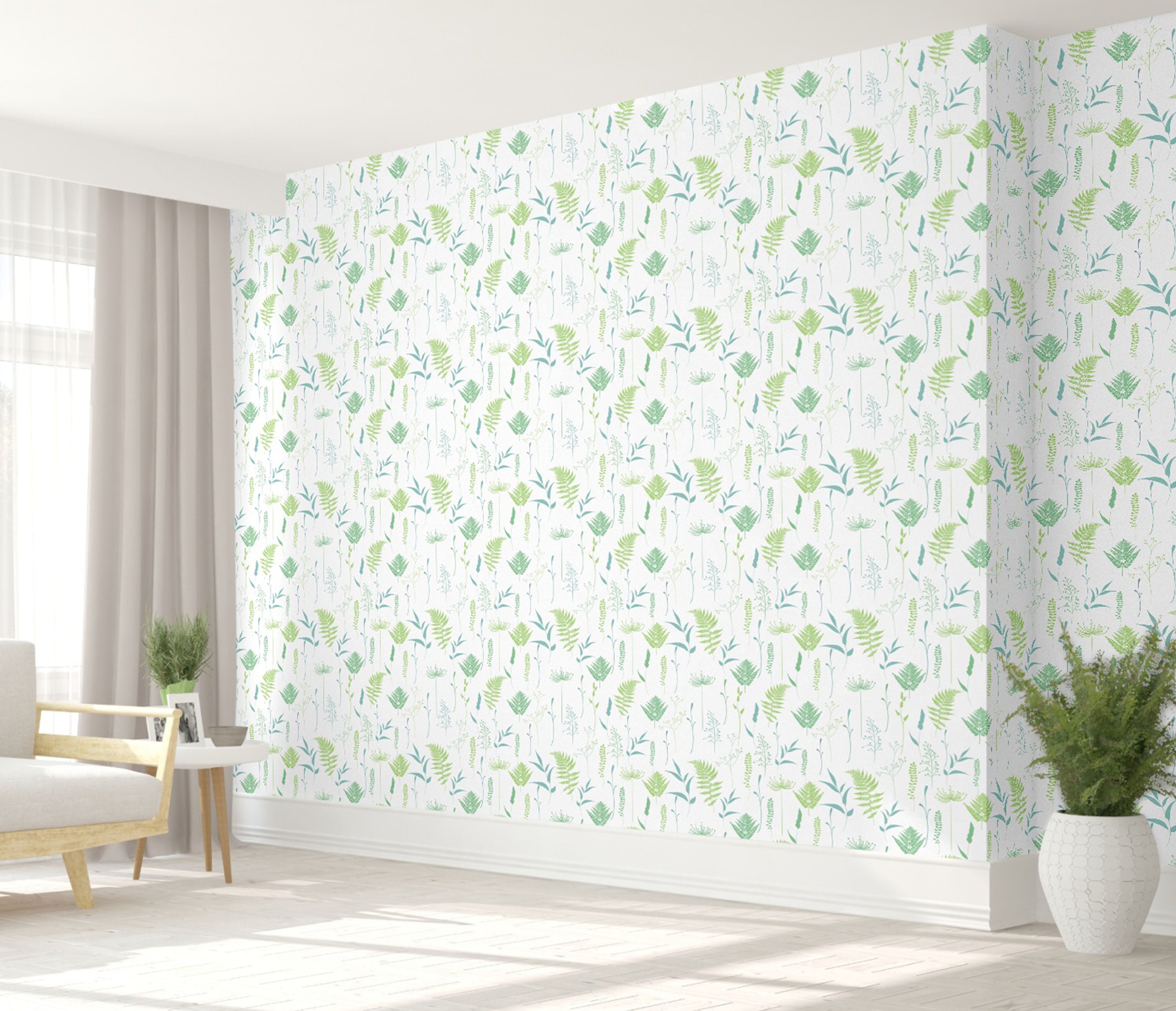 GW5251 Grace & Gardenia Woodland Ferns Peel and Stick Wallpaper Roll 20.5 inch Wide x 18 ft. Long, Chartreuse Aqua