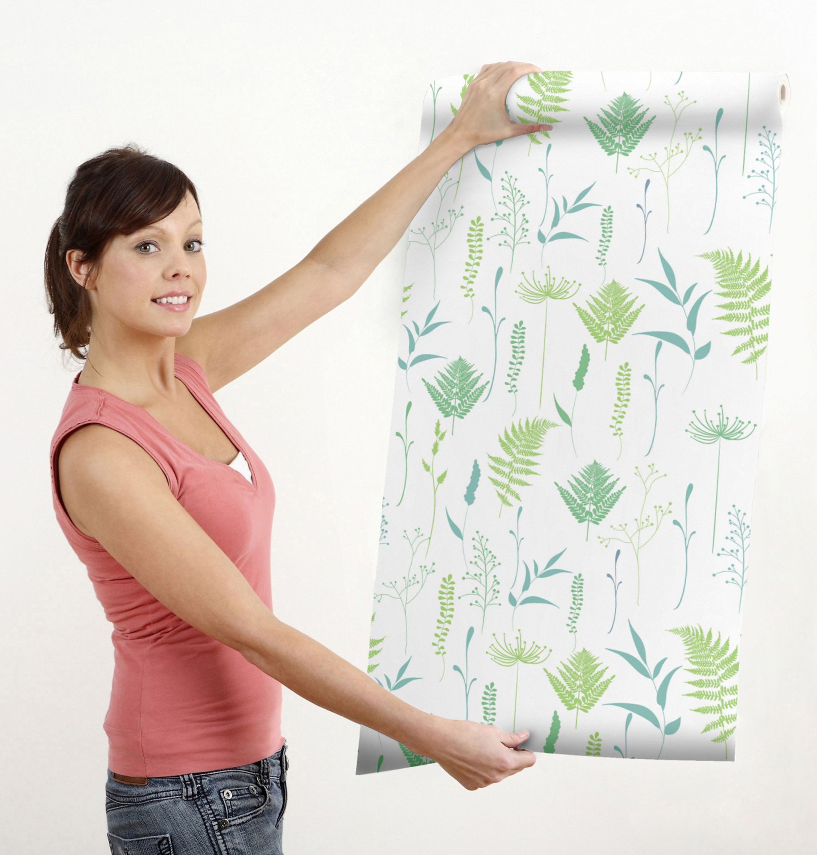 GW5251 Grace & Gardenia Woodland Ferns Peel and Stick Wallpaper Roll 20.5 inch Wide x 18 ft. Long, Chartreuse Aqua