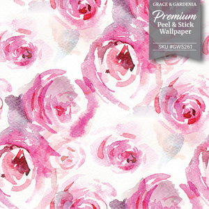 GW5261 Watercolor Canvas Pink Roses in Peel & Stick Wallpaper Roll 20.5in W x 18ft L