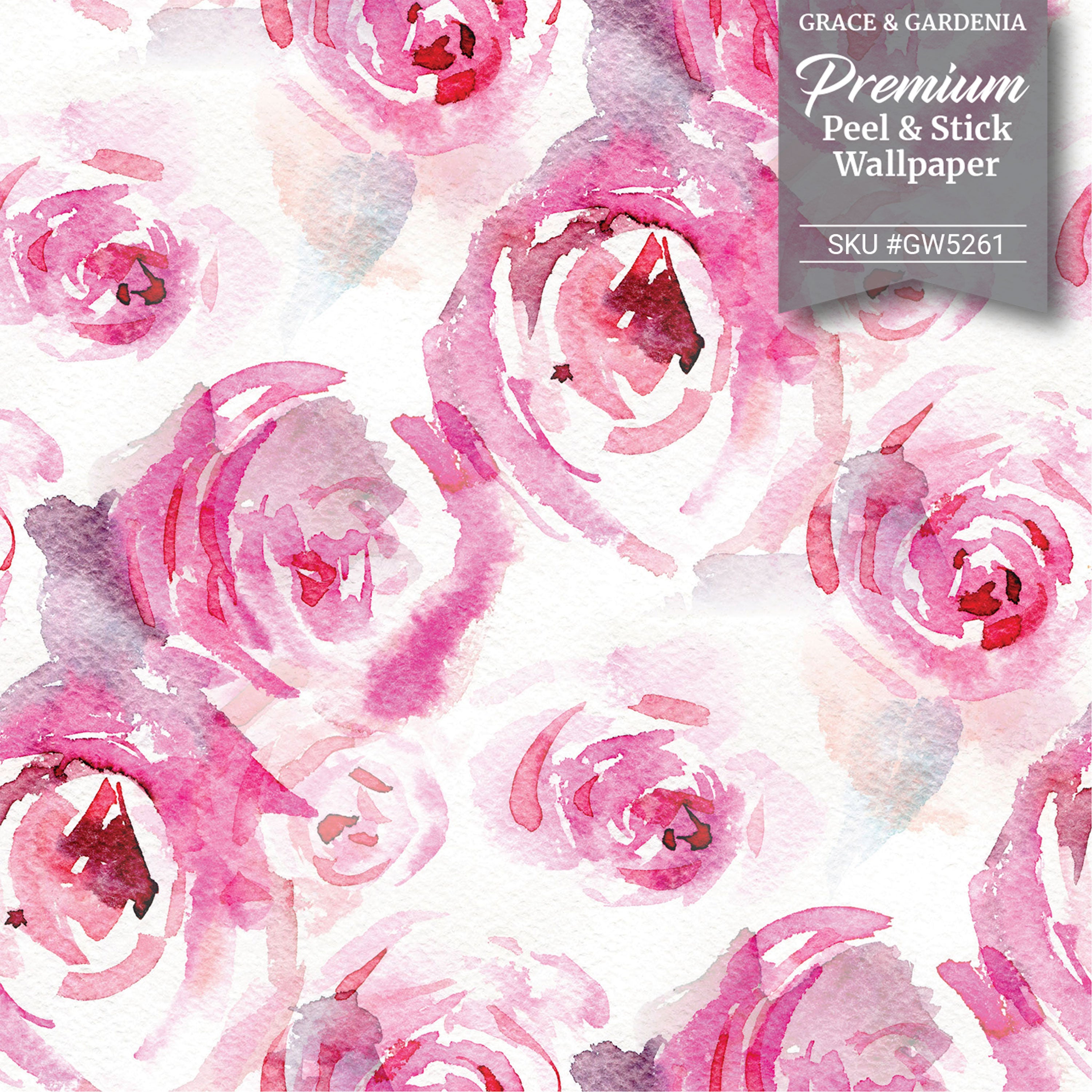 GW5261 Watercolor Canvas Pink Roses in Peel & Stick Wallpaper Roll 20.5in W x 18ft L