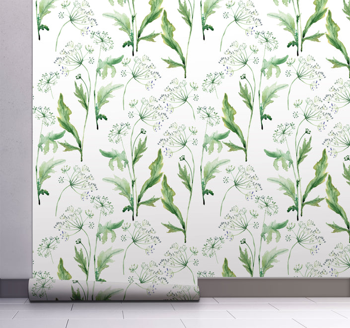 GW5271 Watercolor Spring Flower Peel & Stick Wallpaper Roll size 19 inch Wide x 18ft. Long Green Off White