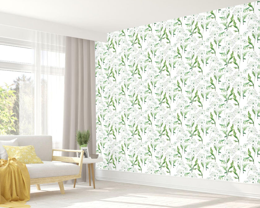 GW5271 Watercolor Spring Flower Peel & Stick Wallpaper Roll size 19 inch Wide x 18ft. Long Green Off White