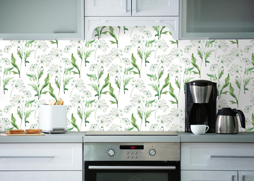 GW5271 Watercolor Spring Flower Peel & Stick Wallpaper Roll size 19 inch Wide x 18ft. Long Green Off White