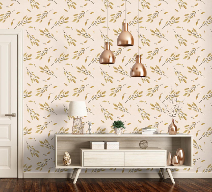GW5281 Watercolor Leaves & Branches Peel & Stick  Wallpaper Roll size 19 inch Wide x 18ft. Long Pink Green White
