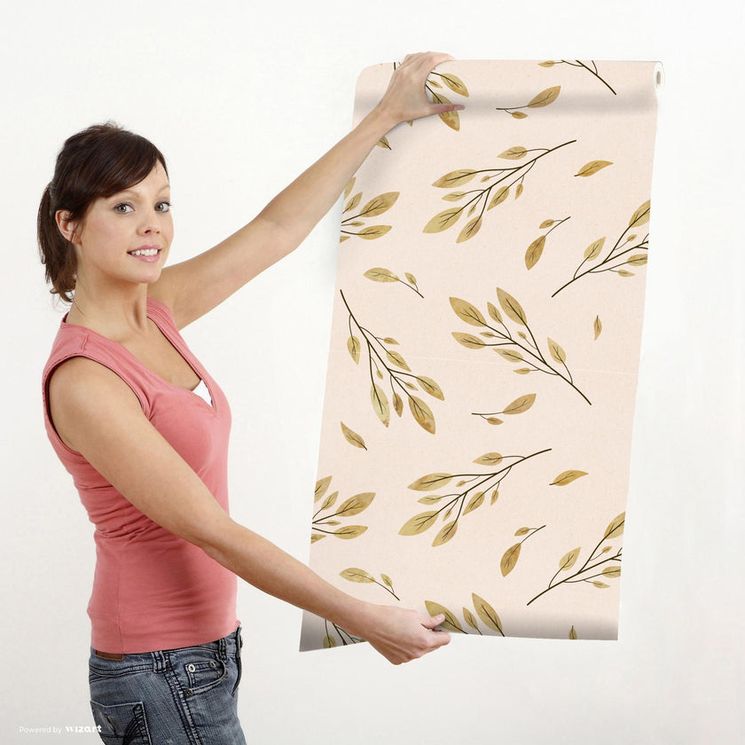 GW5281 Watercolor Leaves & Branches Peel & Stick  Wallpaper Roll size 19 inch Wide x 18ft. Long Pink Green White