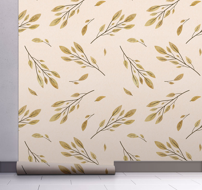 GW5281 Watercolor Leaves & Branches Peel & Stick  Wallpaper Roll size 19 inch Wide x 18ft. Long Pink Green White