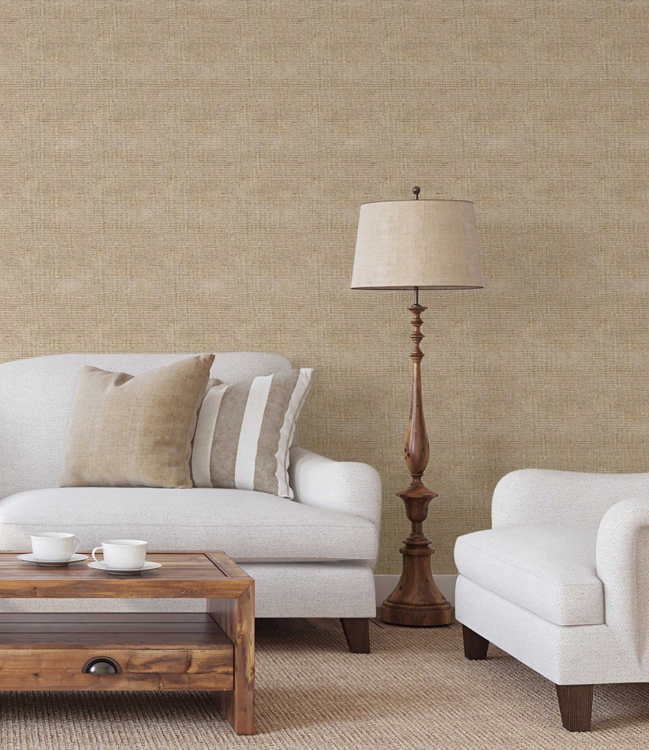 GW6011 Grace & Gardenia Faux Canvas Texture Peel and Stick Wallpaper Roll 20.5 inch Wide x 18 ft. Long, Beige