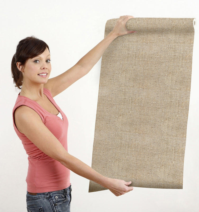 GW6011 Faux Canvas Texture Peel and Stick Wallpaper Roll 19 inch Wide x 18 ft. Long Beige