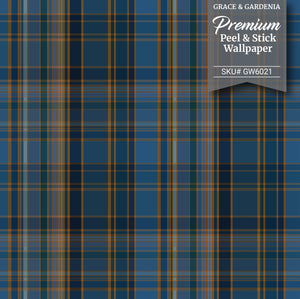 GW6021 Classic Plaid Pattern Peel and Stick Wallpaper Roll 19 inch Wide x 18 ft. Long Blue Orange