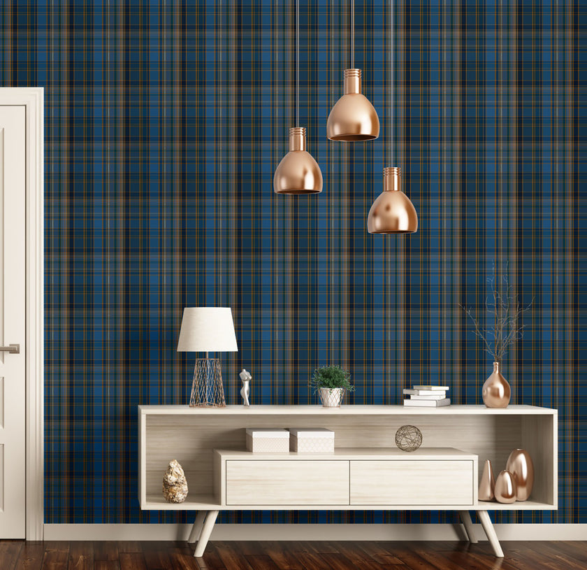 GW6021 Classic Plaid Pattern Peel and Stick Wallpaper Roll 19 inch Wide x 18 ft. Long Blue Orange