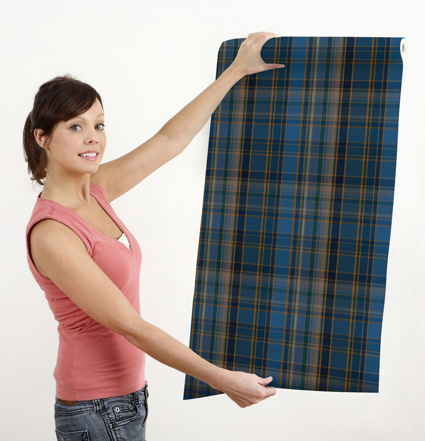 GW6021 Classic Plaid Pattern Peel and Stick Wallpaper Roll 19 inch Wide x 18 ft. Long Blue Orange