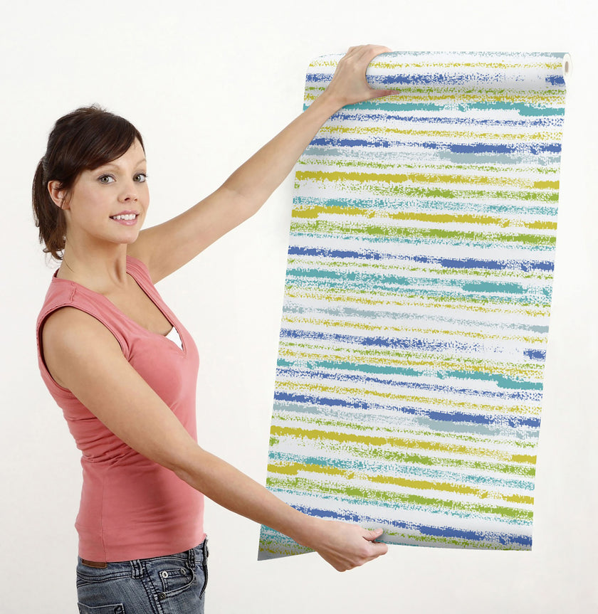 GW6031 Watercolor Brush Strokes Peel and Stick Wallpaper Roll 19 inch Wide x 18 ft. Long Blue Green Yellow