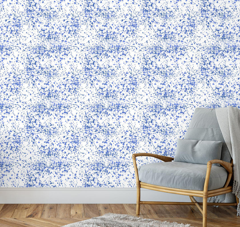 GW6042 Blue Splatter Peel and Stick Wallpaper Roll 19 inch Wide x 18 ft. Long Blue White