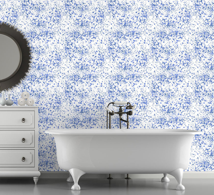 GW6042 Blue Splatter Peel and Stick Wallpaper Roll 19 inch Wide x 18 ft. Long Blue White