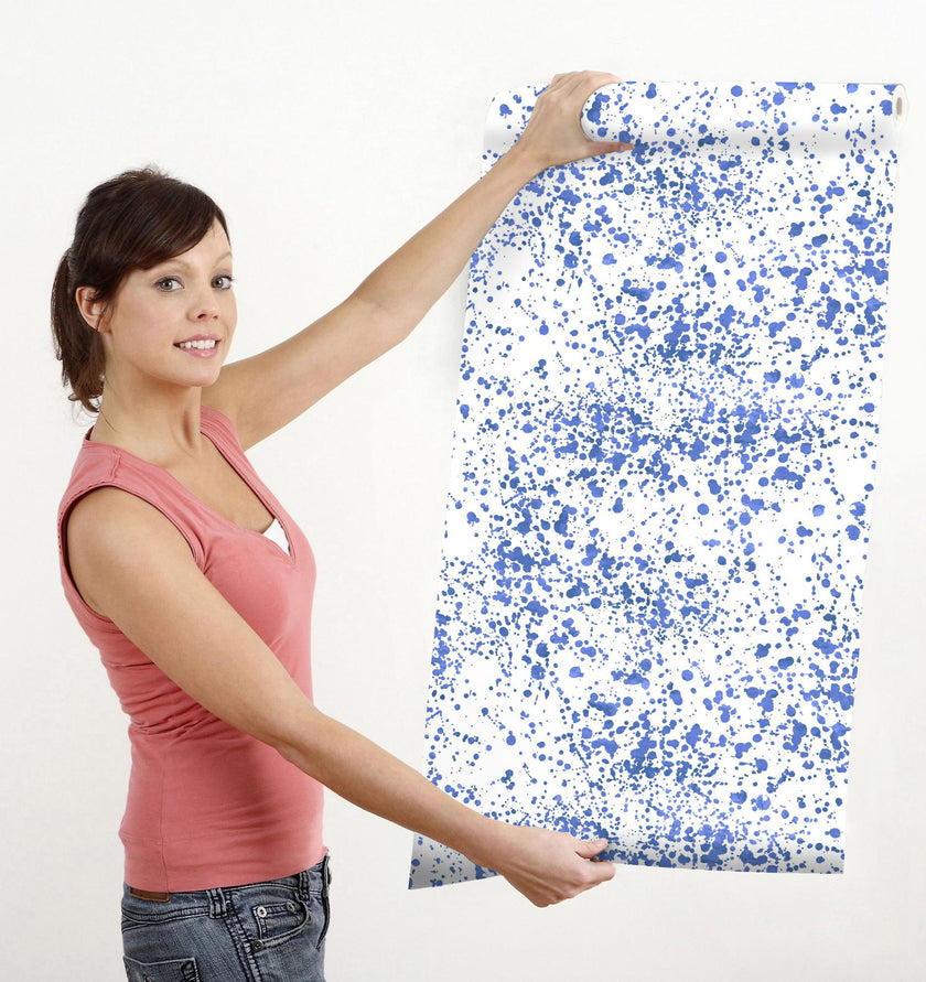 GW6042 Blue Splatter Peel and Stick Wallpaper Roll 19 inch Wide x 18 ft. Long Blue White