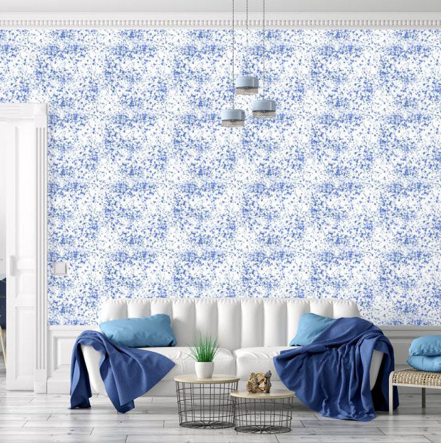 GW6042 Blue Splatter Peel and Stick Wallpaper Roll 19 inch Wide x 18 ft. Long Blue White