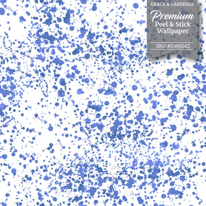 GW6042 Blue Splatter Peel and Stick Wallpaper Roll 19 inch Wide x 18 ft. Long Blue White