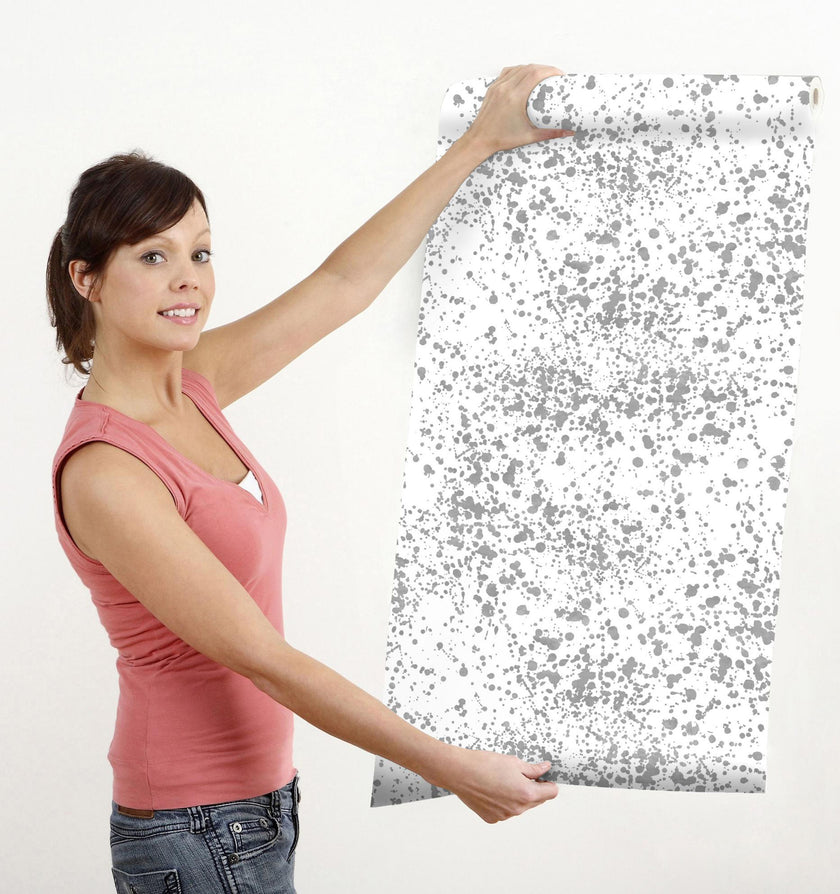 GW6043 Gray Splatter Peel and Stick Wallpaper Roll 19 inch Wide x 18 ft. Long Gray White