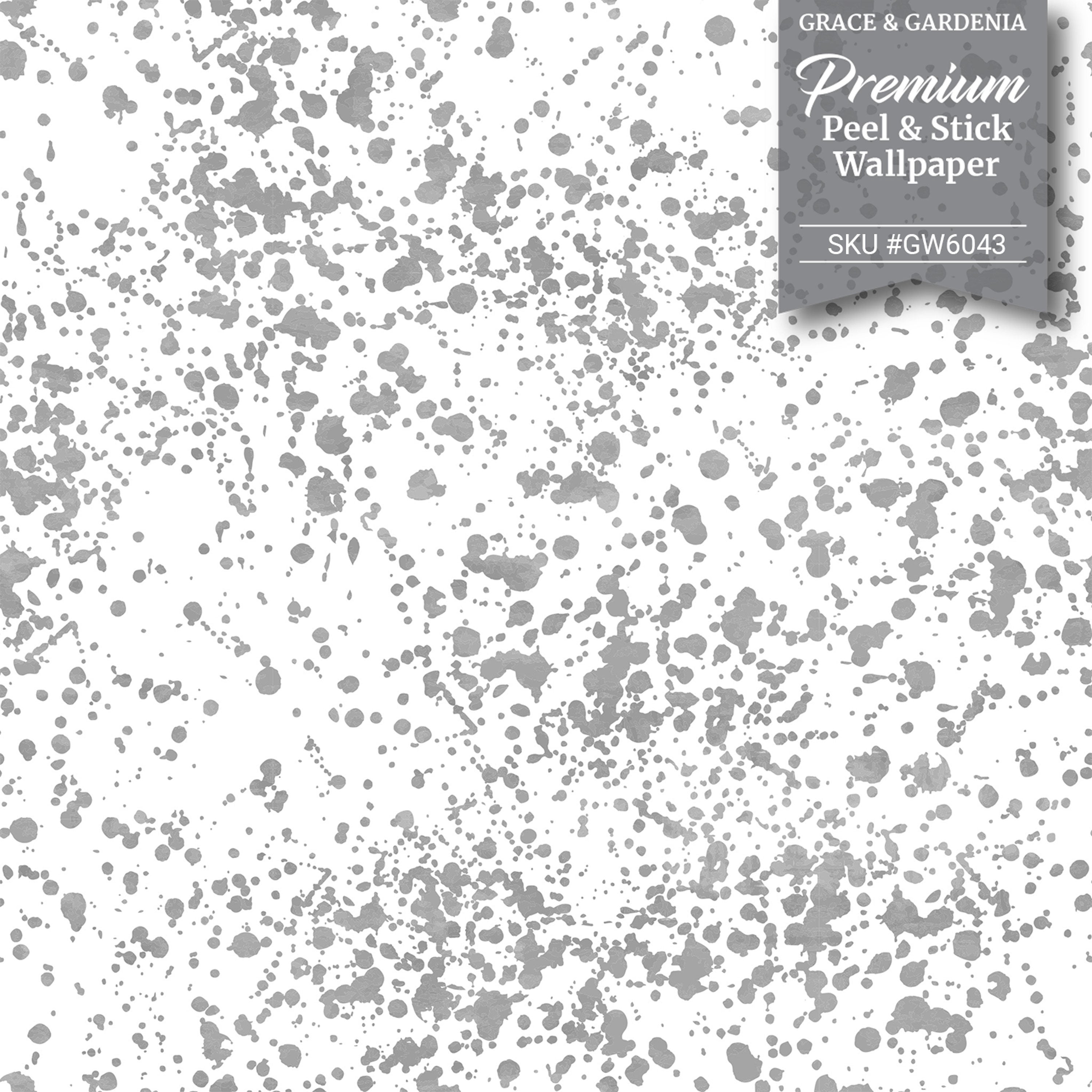 GW6043 Grace & Gardenia Gray Splatter Peel and Stick Wallpaper Roll 20.5 inch Wide x 18 ft. Long, Gray White