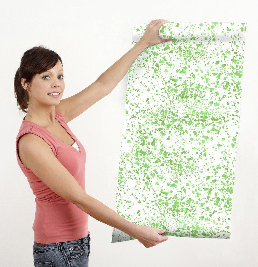 GW6044 Green Splatter Peel and Stick Wallpaper Roll 19 inch Wide x 18 ft. Long Green White