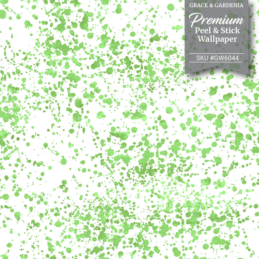 GW6044 Green Splatter Peel and Stick Wallpaper Roll 19 inch Wide x 18 ft. Long Green White
