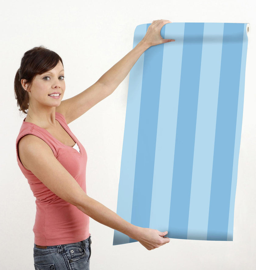 GW6051 Blue Stripes Peel and Stick Wallpaper Roll 19 inch Wide x 18 ft. Long Blue