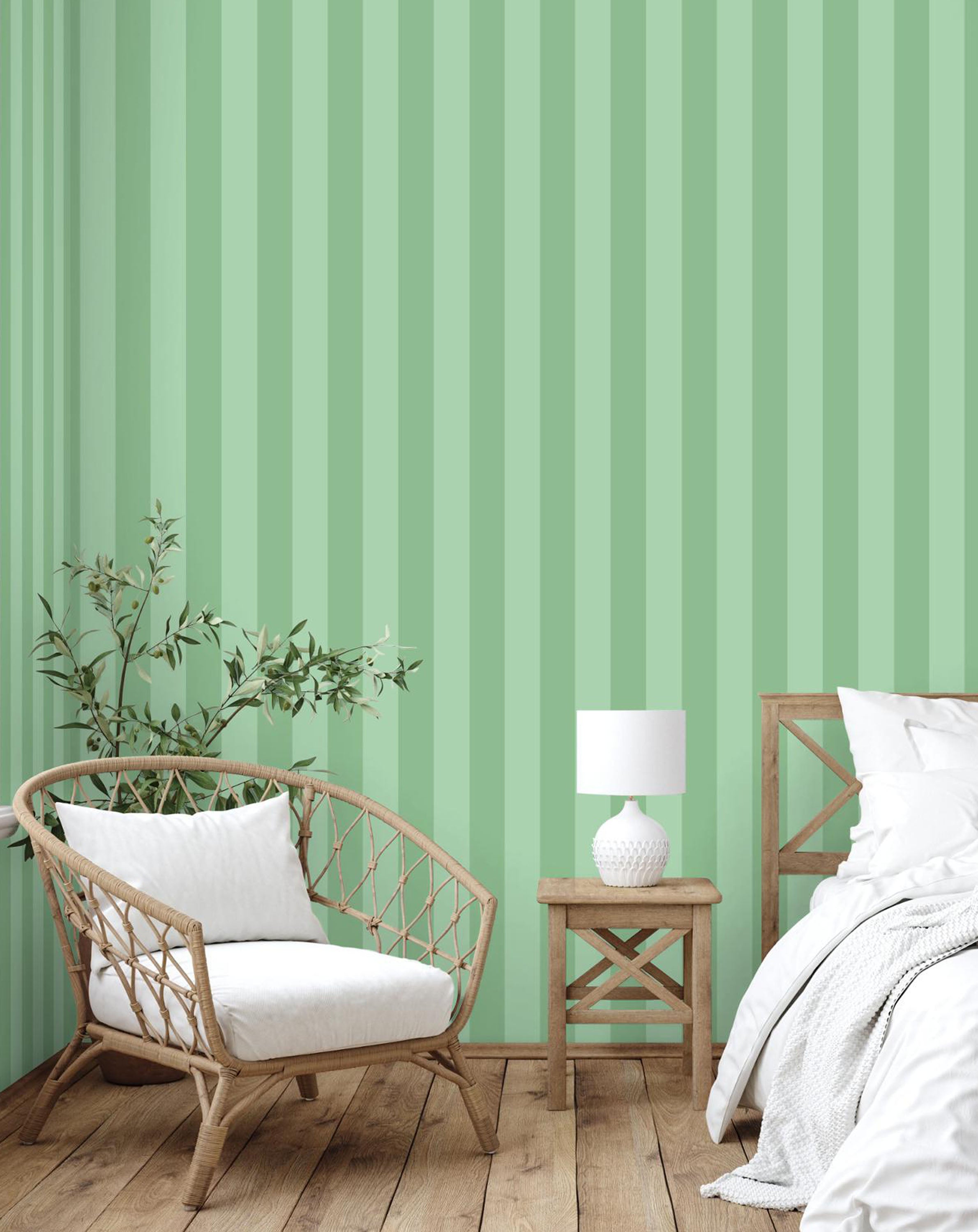 GW6052 Grace & Gardenia Green Stripes Peel and Stick Wallpaper Roll 20.5 inch Wide x 18 ft. Long, Green