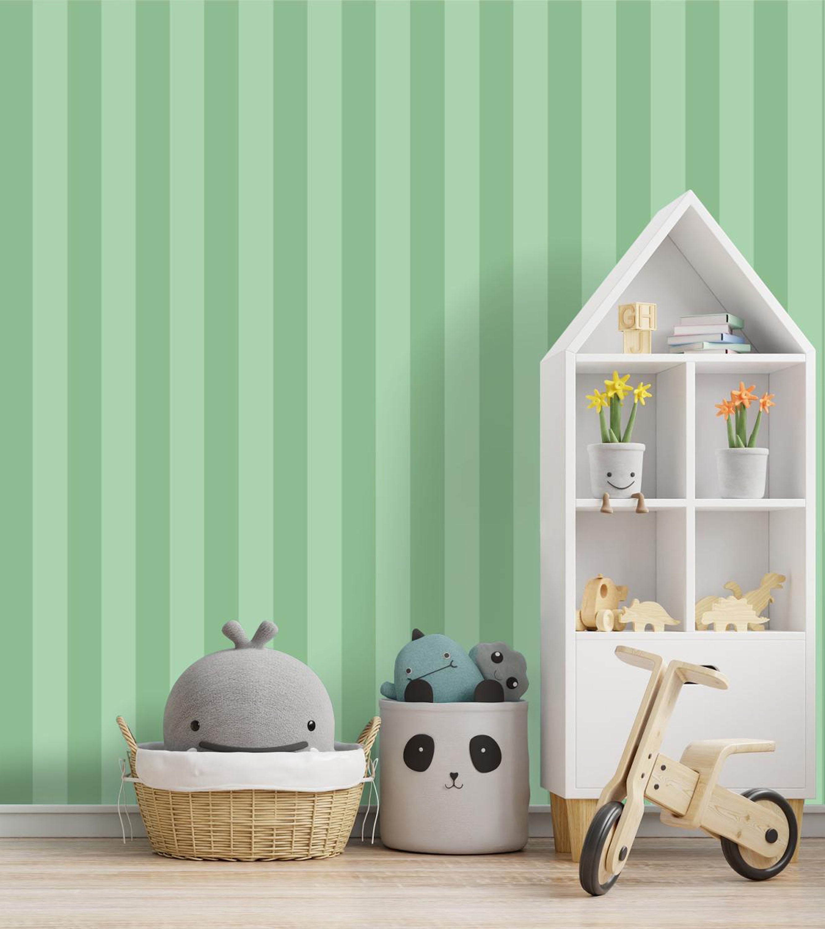 GW6052 Grace & Gardenia Green Stripes Peel and Stick Wallpaper Roll 20.5 inch Wide x 18 ft. Long, Green