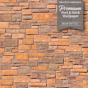 GW7021 Brick Peel and Stick Wallpaper Roll 19 inch Wide x 18 ft. Long Light Orange Beige Brown