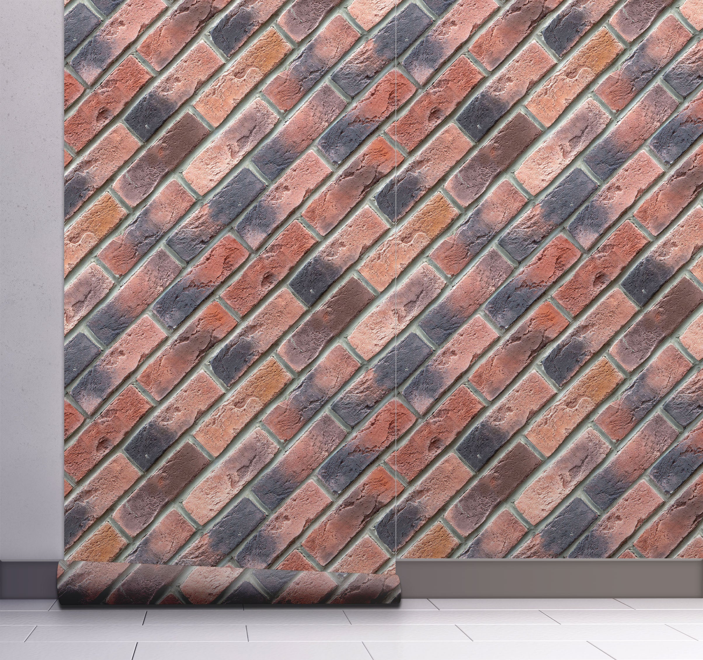 GW7031 Grace & Gardenia Diagonal Red Brick Peel and Stick Wallpaper Roll 20.5 inch Wide x 18 ft. Long, Red Orange