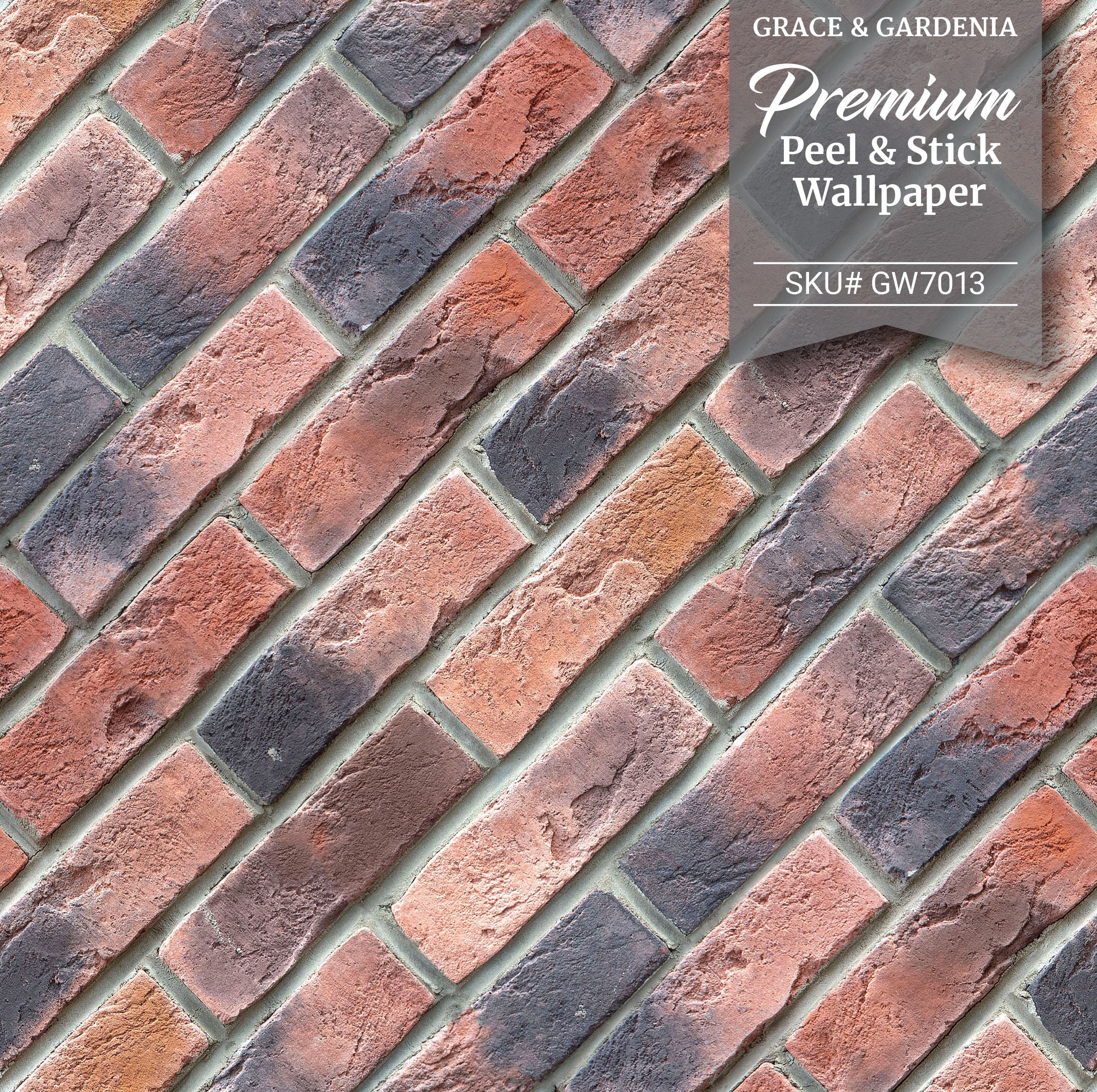 GW7031 Grace & Gardenia Diagonal Red Brick Peel and Stick Wallpaper Roll 20.5 inch Wide x 18 ft. Long, Red Orange