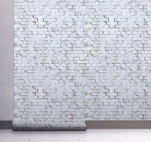 GW7041 White Painted Brick Peel and Stick Wallpaper Roll 19 inch Wide x 18 ft. Long White Gray
