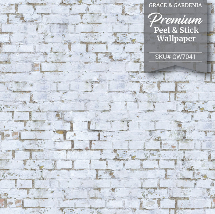 GW7041 White Painted Brick Peel and Stick Wallpaper Roll 19 inch Wide x 18 ft. Long White Gray