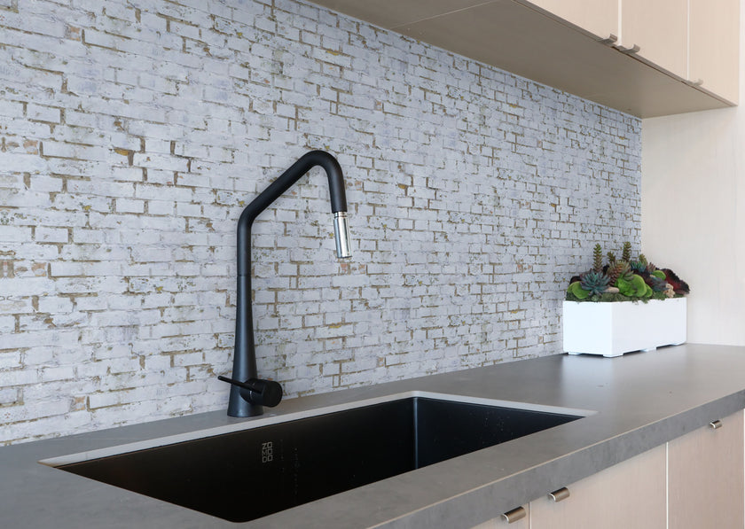 GW7041 White Painted Brick Peel and Stick Wallpaper Roll 19 inch Wide x 18 ft. Long White Gray