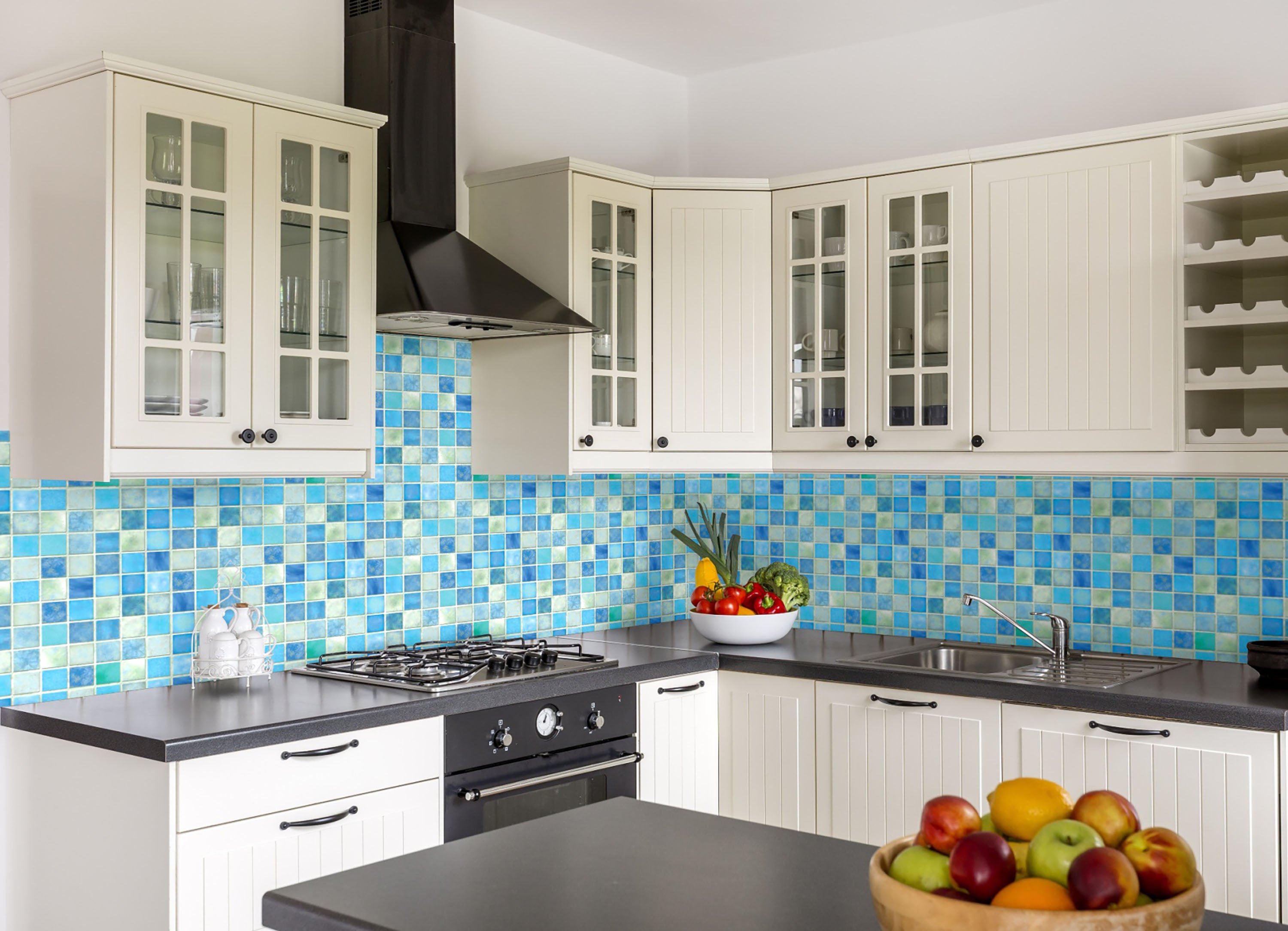 GW7051 Grace & Gardenia Mosaic Tiles Peel and Stick Wallpaper Roll 20.5 inch Wide x 18 ft. Long, Blue/Green