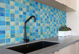 GW7051 Grace & Gardenia Mosaic Tiles Peel and Stick Wallpaper Roll 20.5 inch Wide x 18 ft. Long, Blue/Green