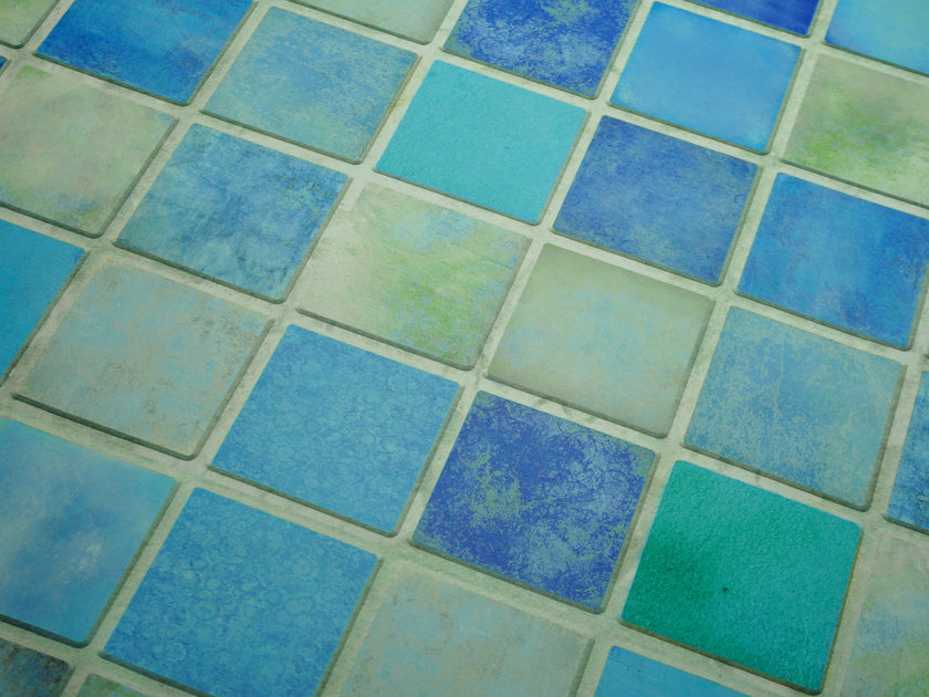 GW7051 Mosaic Tiles Peel and Stick Wallpaper Roll 19 inch Wide x 18 ft. Long Blue Green
