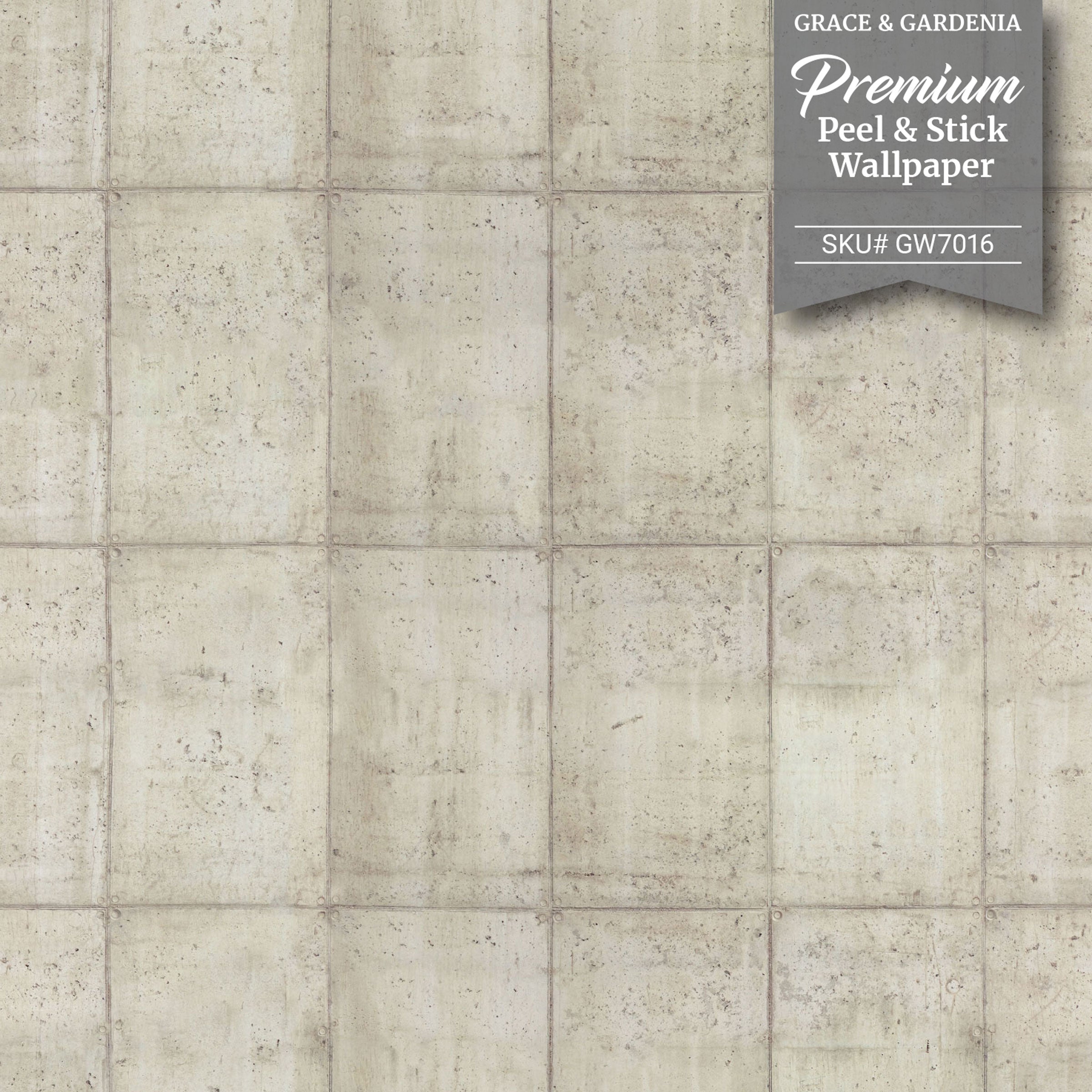 GW7061 Grace & Gardenia Vertical Concrete Blocks Peel and Stick Wallpaper Roll 20.5 inch Wide x 18 ft. Long, Beige