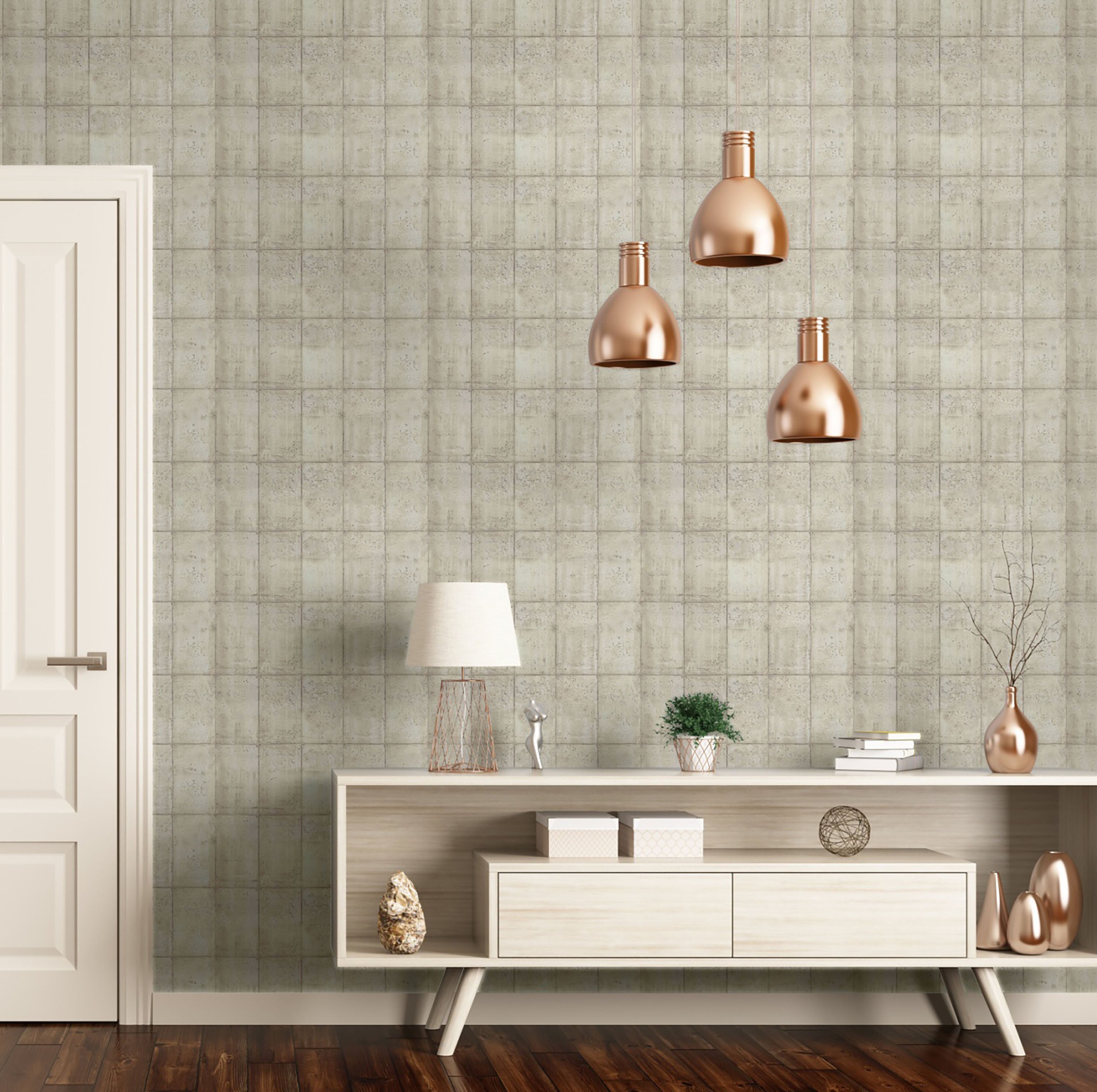 GW7061 Grace & Gardenia Vertical Concrete Blocks Peel and Stick Wallpaper Roll 20.5 inch Wide x 18 ft. Long, Beige