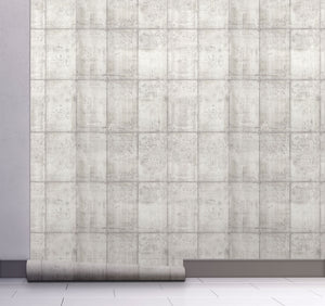 GW7062 Vertical Concrete Blocks Peel and Stick Wallpaper Roll 19 inch Wide x 18 ft. Long White Gray