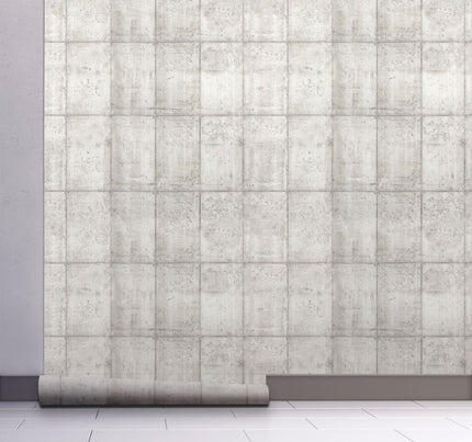 GW7062 Vertical Concrete Blocks Peel and Stick Wallpaper Roll 19 inch Wide x 18 ft. Long White Gray