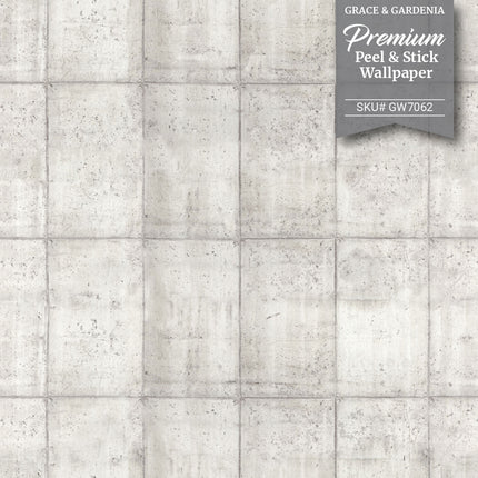 GW7062 Vertical Concrete Blocks Peel and Stick Wallpaper Roll 19 inch Wide x 18 ft. Long White Gray
